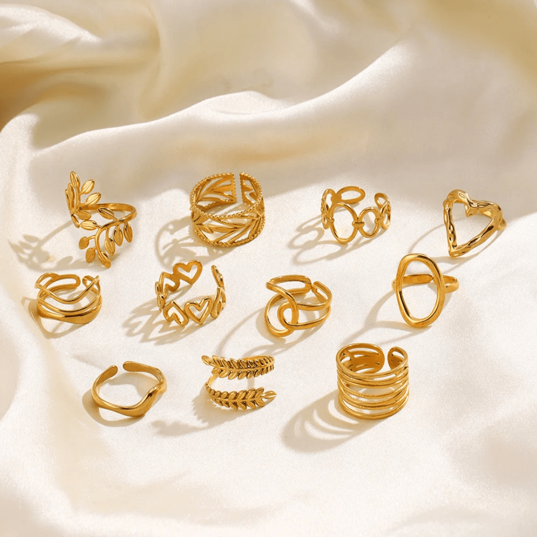 Stackable Gold Rings for Women – 12pcs Adjustable Fashion Jewelry Set