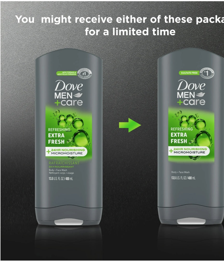 3 pack Dove Men+Care Extra Fresh Refreshing Body & Face Wash - Sulfate Free - 13 fl oz