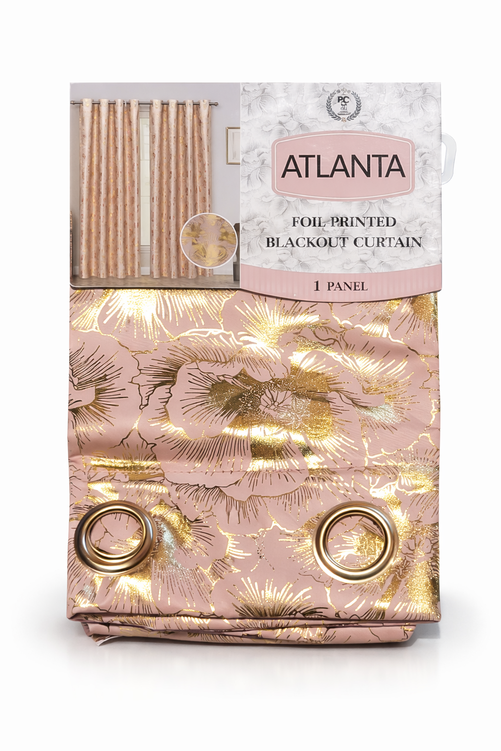 Atlanta Foil Printed Blackout Curtain Panel – Luxury Pink & Gold Floral Design, Room Darkening Window Curtain, Grommet Top (1 Panel)