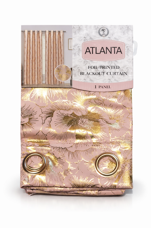 Atlanta Foil Printed Blackout Curtain Panel – Luxury Pink & Gold Floral Design, Room Darkening Window Curtain, Grommet Top (1 Panel)