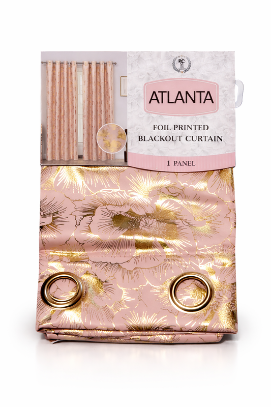 Atlanta Foil Printed Blackout Curtain Panel – Luxury Pink & Gold Floral Design, Room Darkening Window Curtain, Grommet Top (1 Panel)