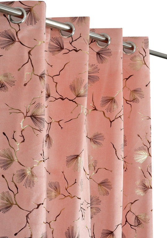Atlanta Foil Printed Blackout Curtain Panel – Luxury Pink & Gold Floral Design, Room Darkening Window Curtain, Grommet Top (1 Panel)