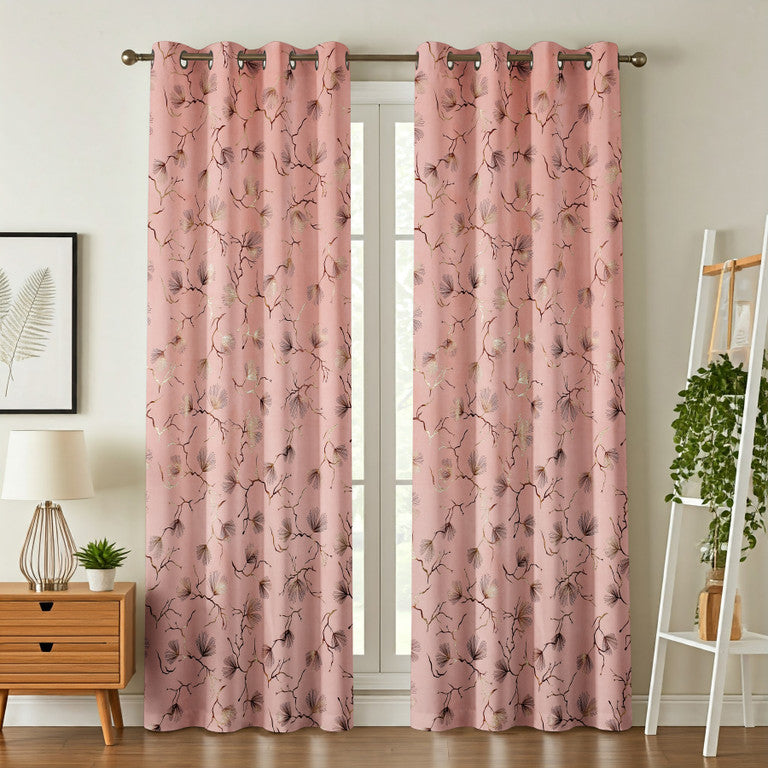 Atlanta Foil Printed Blackout Curtain Panel – Luxury Pink & Gold Floral Design, Room Darkening Window Curtain, Grommet Top (1 Panel)