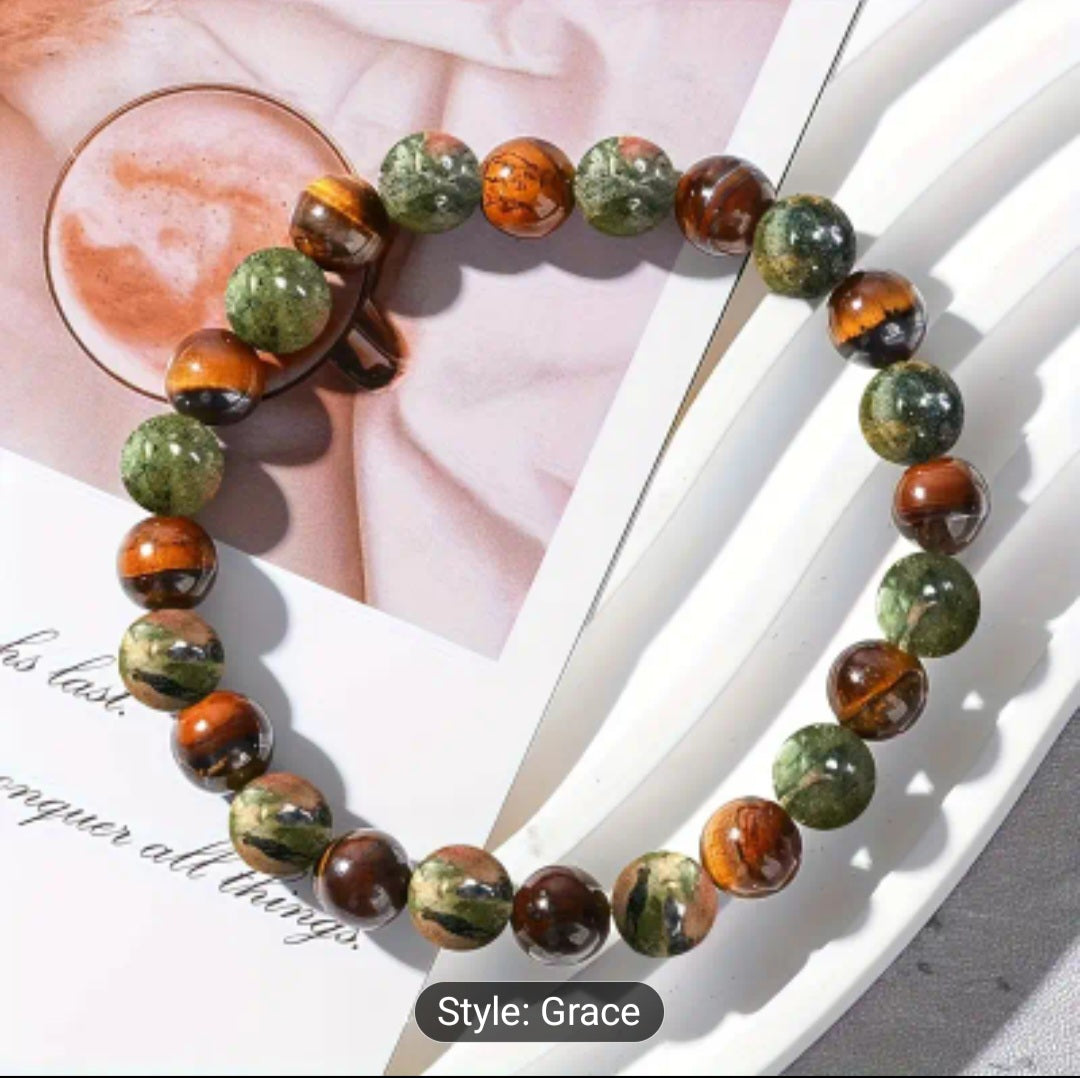 Yhallproduct Money Attraction Bracelet – 11-pcs Tiger Eye & Green Jade Wealth Bracelets