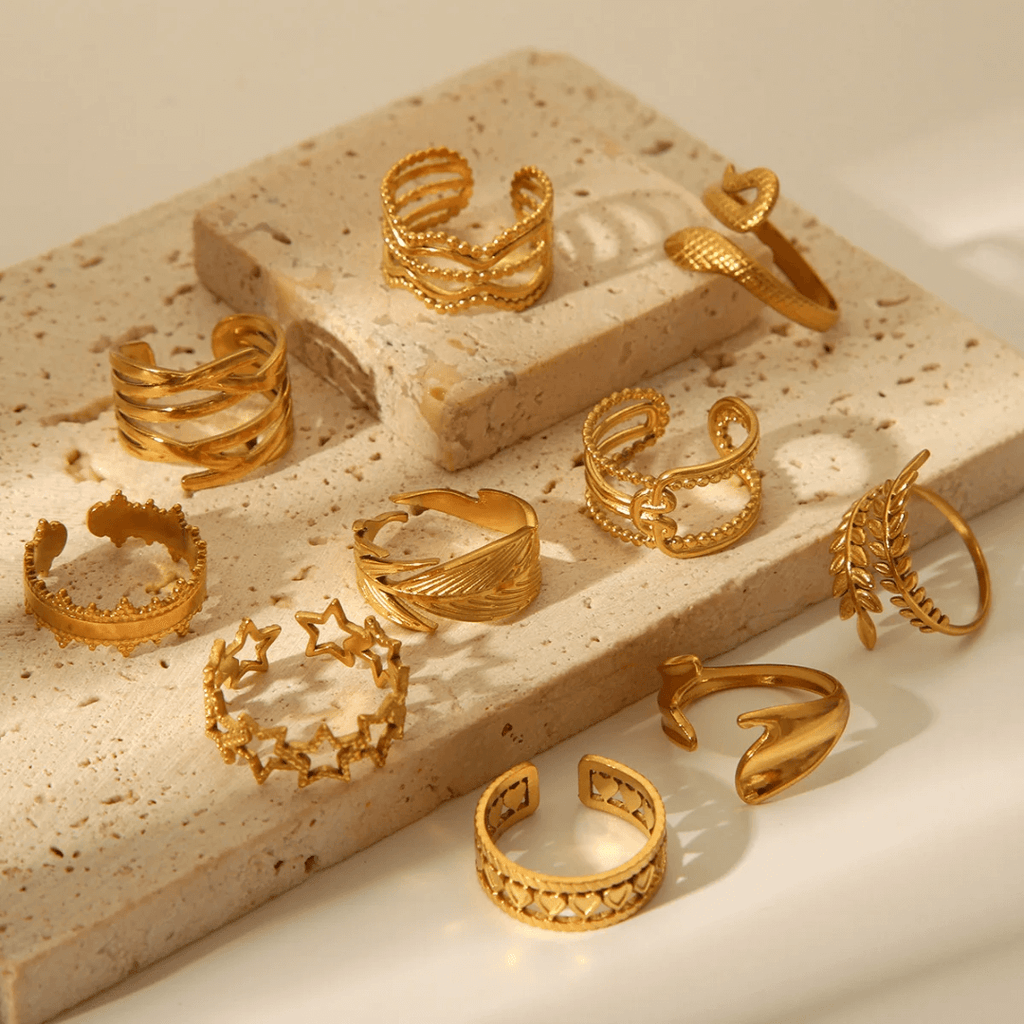 gold plated adjustable rings set