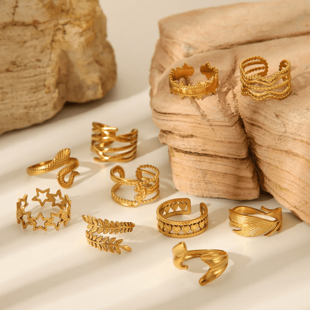 gold plated adjustable rings set