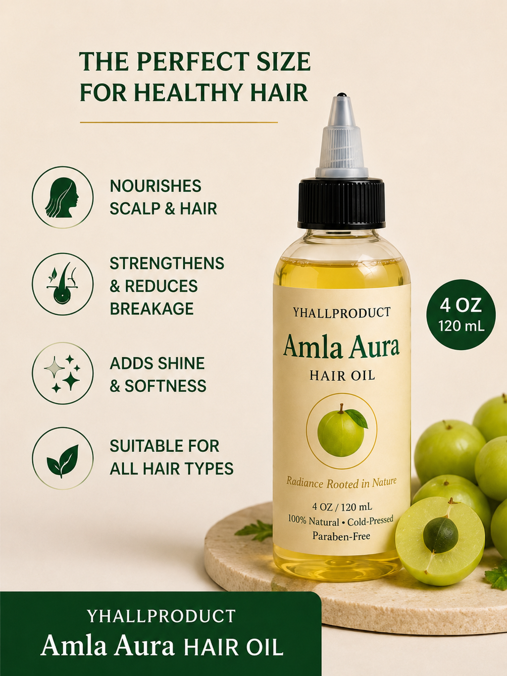 Yhallproduct Amla Aura Hair Oil – Nourishing Scalp & Hair Oil, 4 OZ / 120 mL