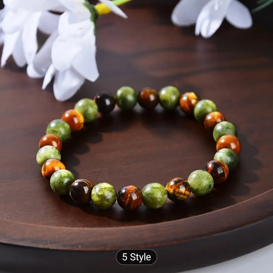 Yhallproduct Money Attraction Bracelet – 11-pcs Tiger Eye & Green Jade Wealth Bracelets