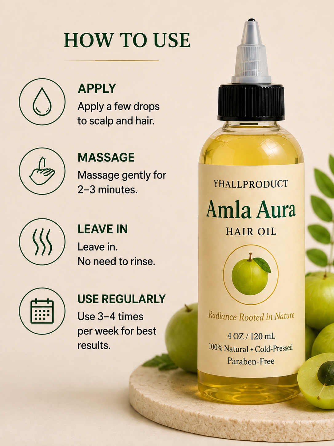 Yhallproduct Amla Aura Hair Oil – Nourishing Scalp & Hair Oil, 4 OZ / 120 mL