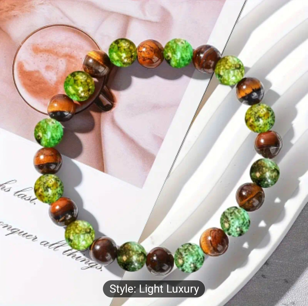 Yhallproduct Money Attraction Bracelet – 11-pcs Tiger Eye & Green Jade Wealth Bracelets