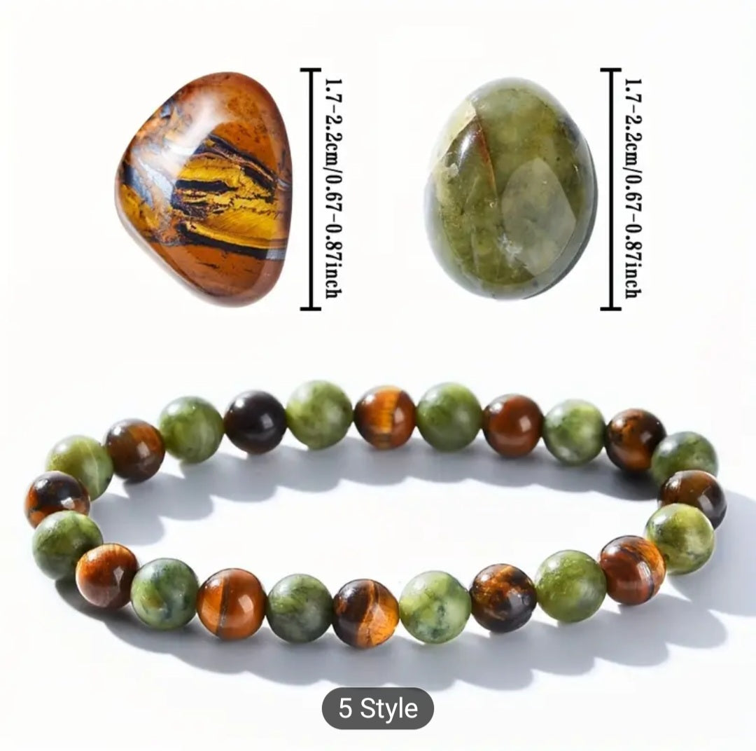 Yhallproduct Money Attraction Bracelet – 11-pcs Tiger Eye & Green Jade Wealth Bracelets