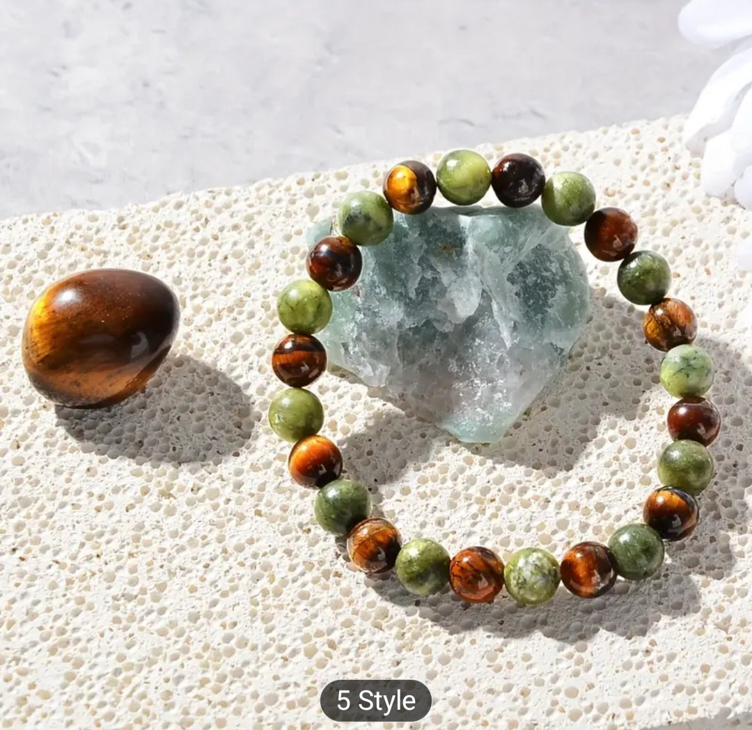 Yhallproduct Money Attraction Bracelet – 11-pcs Tiger Eye & Green Jade Wealth Bracelets