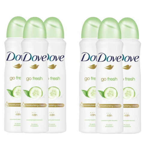 Dove Antiperspirant 48 Hours Body Spray, Go Fresh Cucumber & Green Tea Deodorant 200ml, - Pack of 6