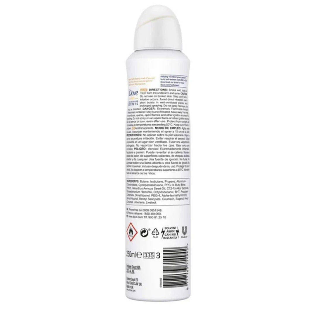 Nourishing Secrets Anti-Perspirant Deodorant Spray, Coconut and Jasmine Scent , 250 ml (pack of 3)