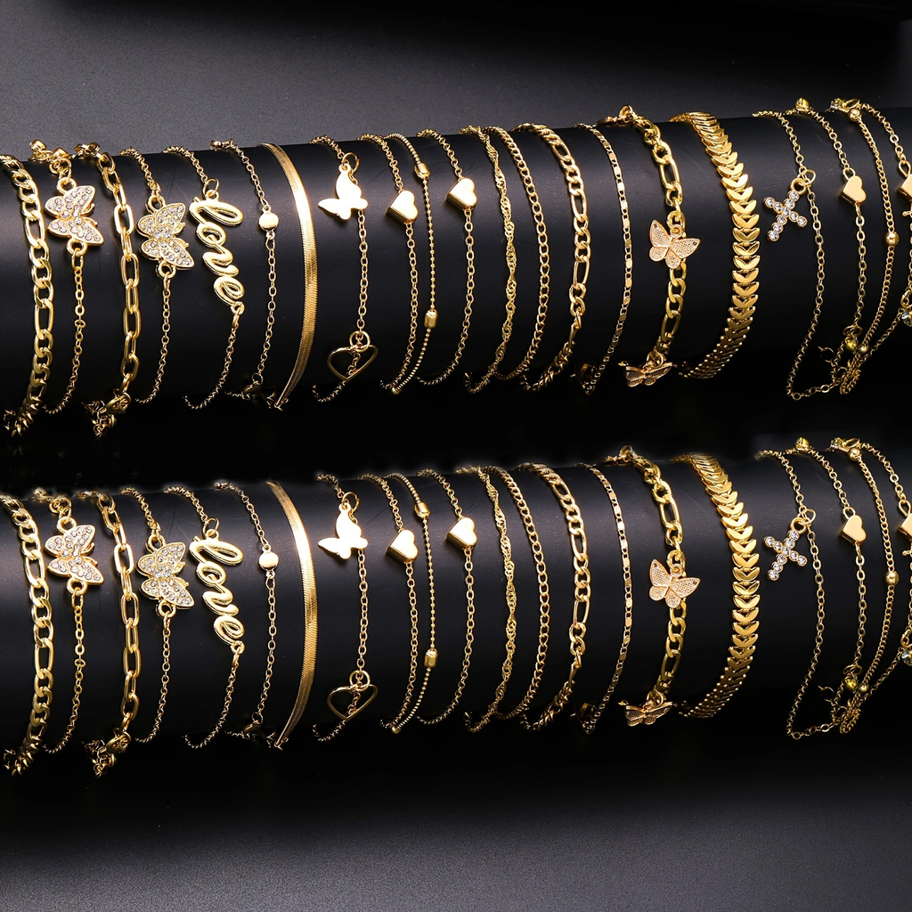 18 Pcs Bohemian Summer Beach Anklet Set for Women – Vintage Butterfly, Heart  Crystal Pendant Foot Bracelets